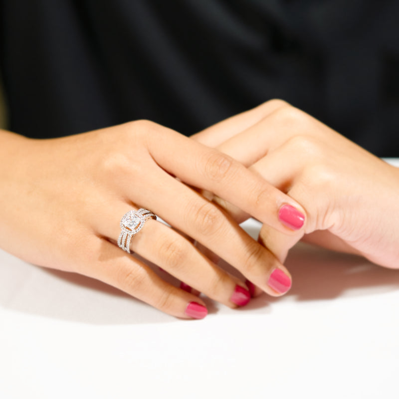 Cushion Setting Silver Ring | Zeya Luxe Jewels