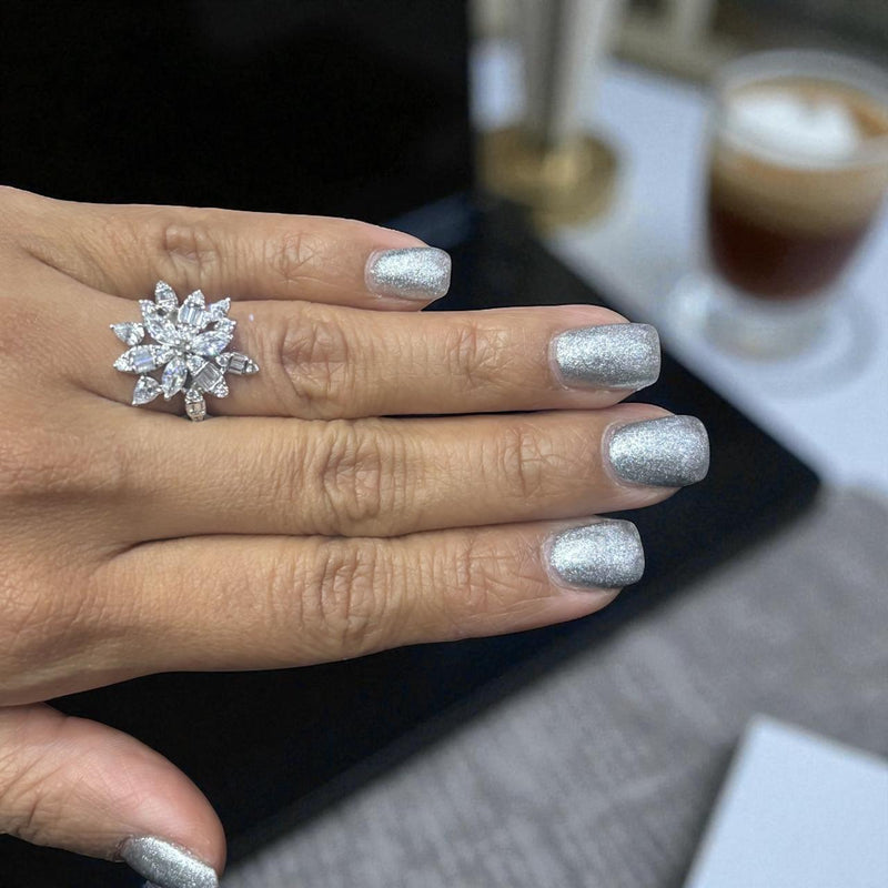 Floral Stud Silver Ring | Zeya Luxe Jewels