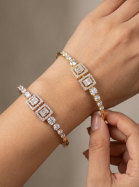 Alternate Emerald Cut Design Silver Bracelet | Zeya Luxe Jewels