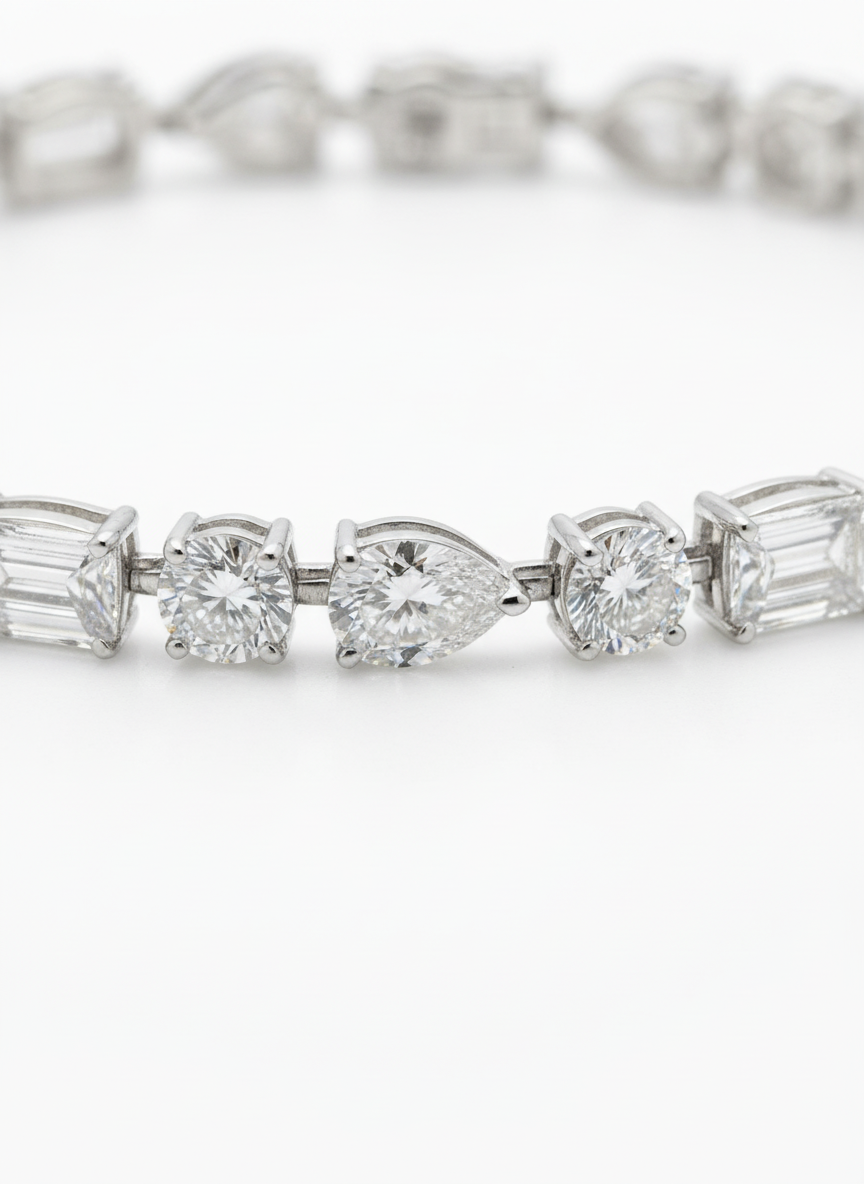 Alternate Heart Emerald And Round Tennis Bracelet