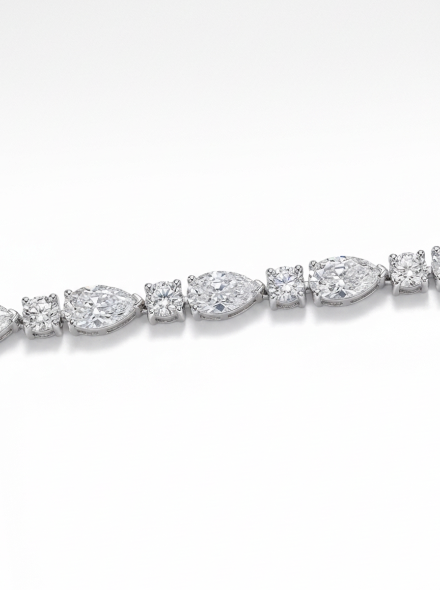 Alternate Heart Emerald And Round Tennis Bracelet