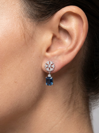 Blue Gemstone Dangler Silver Earrings | Zeya Luxe Jewels