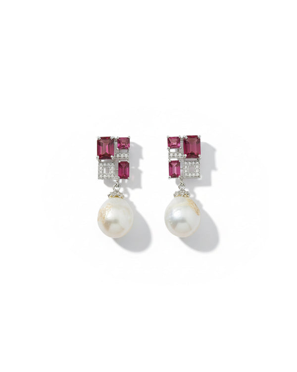 Ruby & Moti Drop Silver Earrings | Zeya Luxe Jewels