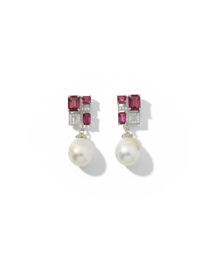 Ruby & Moti Drop Silver Earrings | Zeya Luxe Jewels
