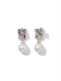 Ruby & Moti Drop Silver Earrings | Zeya Luxe Jewels
