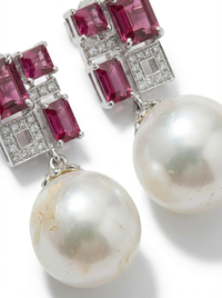 Ruby & Moti Drop Silver Earrings | Zeya Luxe Jewels