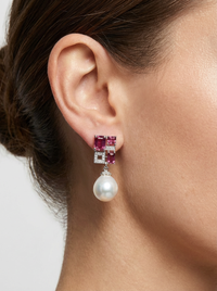 Ruby & Moti Drop Silver Earrings | Zeya Luxe Jewels