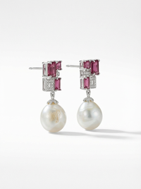 Ruby & Moti Drop Silver Earrings | Zeya Luxe Jewels
