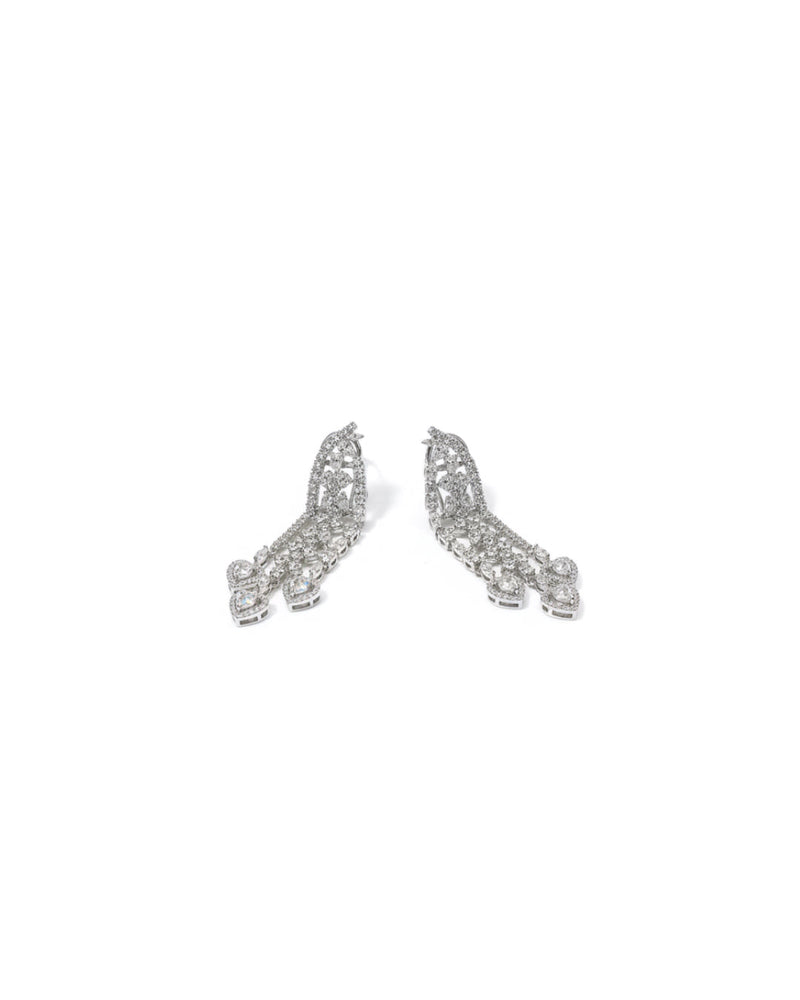 Long Flowy Dangler Silver Earrings | Zeya Luxe Jewels