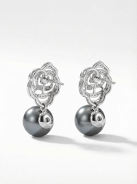 Flower & Pearl Drop Silver Earrings | Zeya Luxe Jewels