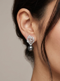 Flower & Pearl Drop Silver Earrings | Zeya Luxe Jewels