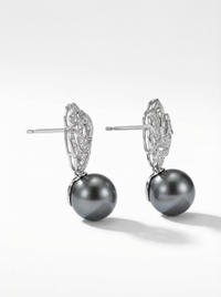 Flower & Pearl Drop Silver Earrings | Zeya Luxe Jewels