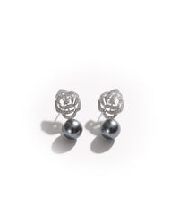 Flower & Pearl Drop Silver Earrings | Zeya Luxe Jewels