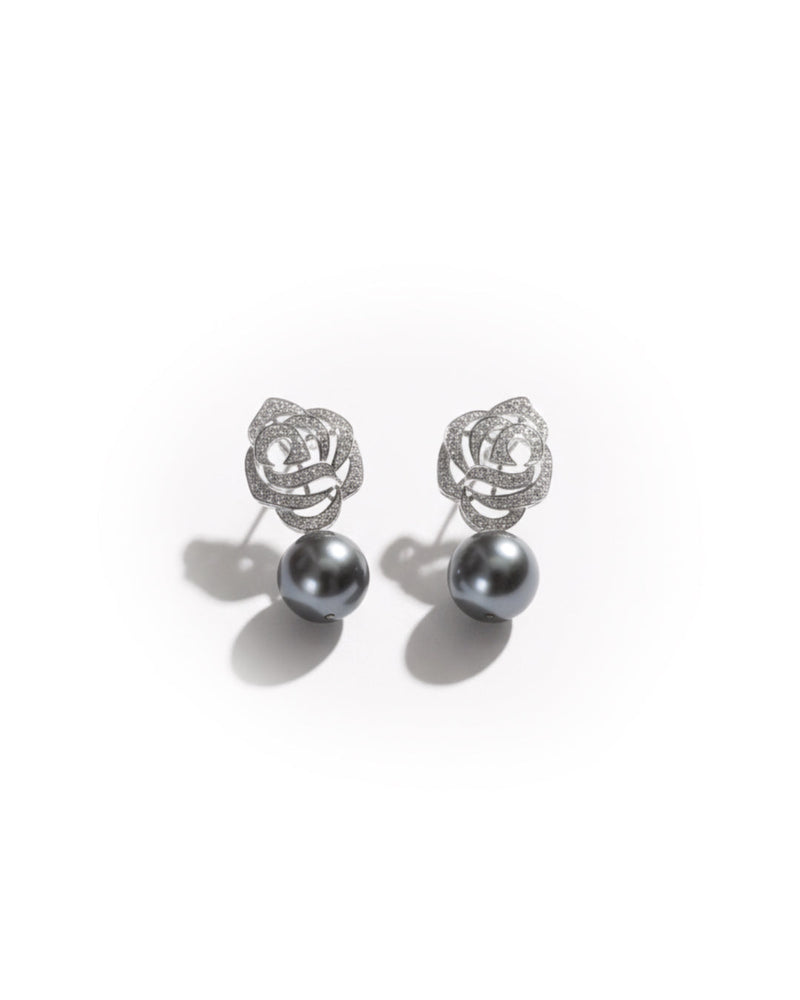 Flower & Pearl Drop Silver Earrings | Zeya Luxe Jewels