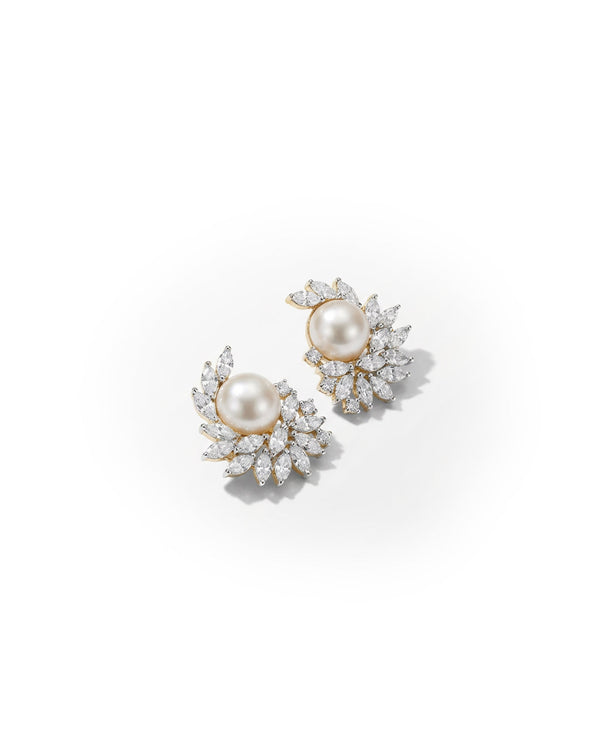 Stud with Moti Pearl Silver Earrings | Zeya Luxe Jewels