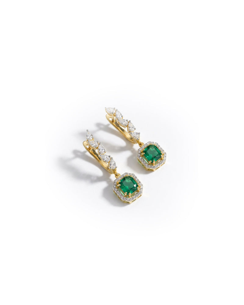 Emerald Drop Silver Earrings | Zeya Luxe Jewels
