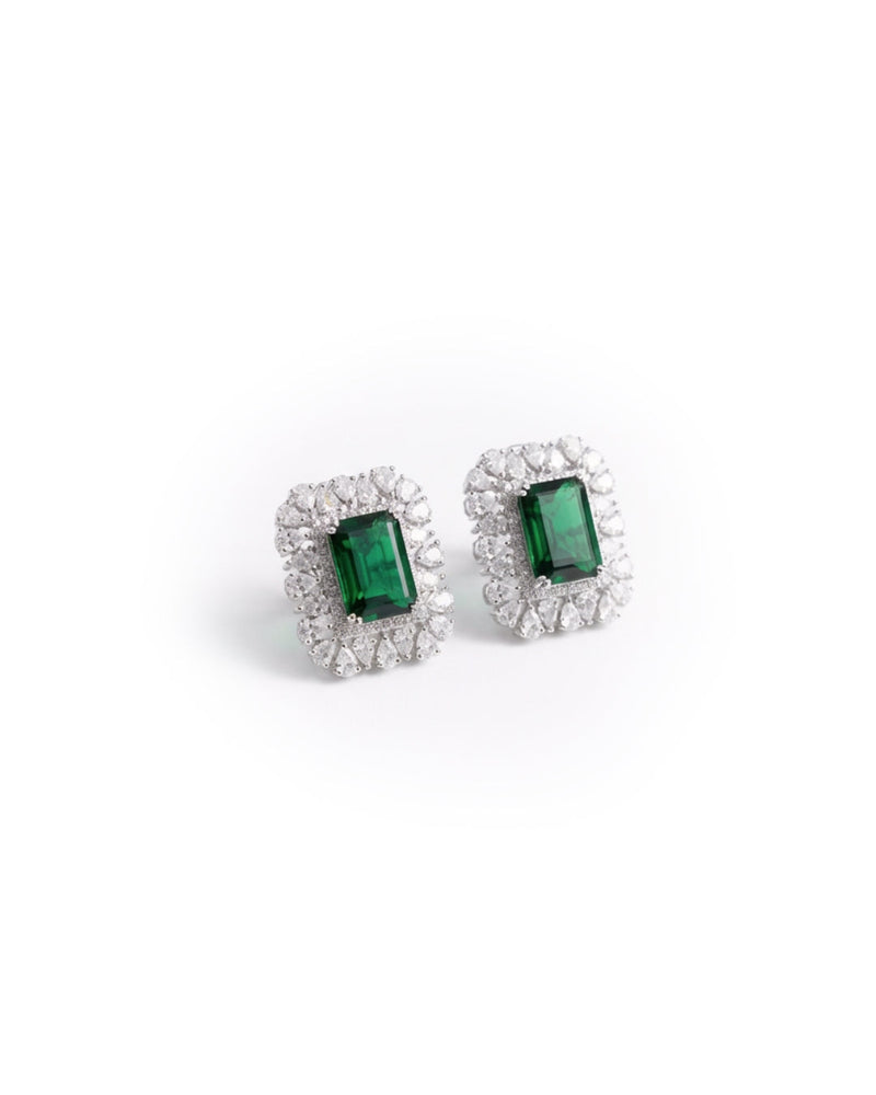 Emerald Stud Premium Silver Earrings | Zeya Luxe Jewels