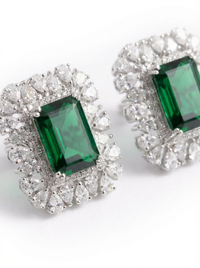 Emerald Stud Premium Silver Earrings | Zeya Luxe Jewels
