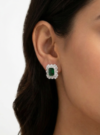 Emerald Stud Premium Silver Earrings | Zeya Luxe Jewels