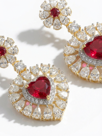 Red Heart Dangler Silver Earrings | Zeya Luxe Jewels