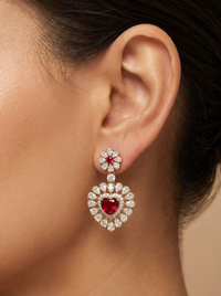 Red Heart Dangler Silver Earrings | Zeya Luxe Jewels