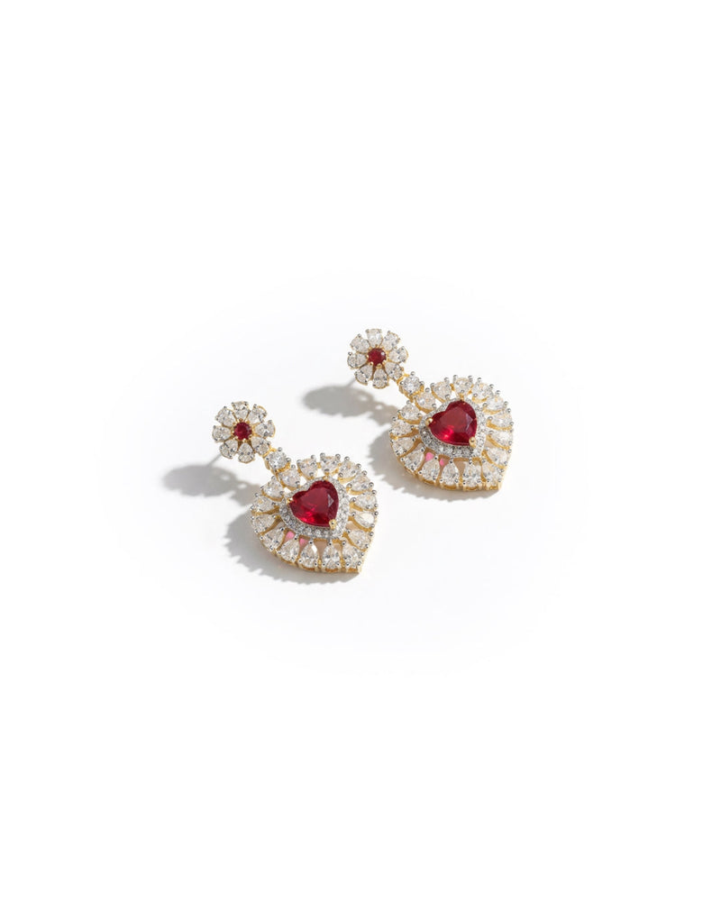 Red Heart Dangler Silver Earrings | Zeya Luxe Jewels