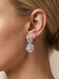 Classic Round & Princess Cut Drop Silver Earrings | Zeya Luxe Jewels