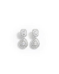 Classic Round & Princess Cut Drop Silver Earrings | Zeya Luxe Jewels