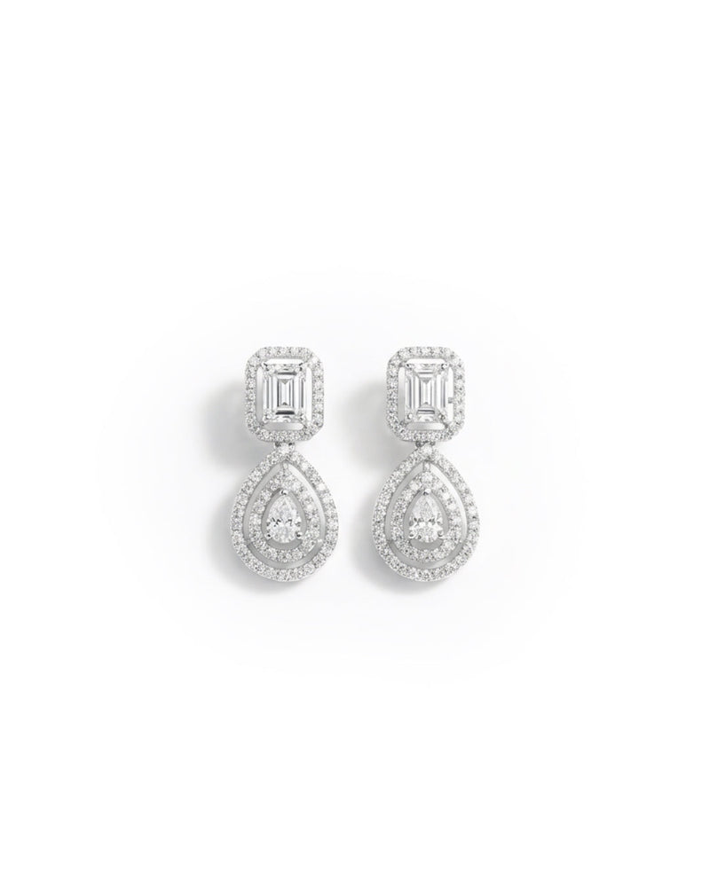 Classic Round & Princess Cut Drop Silver Earrings | Zeya Luxe Jewels