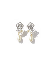 Flower & Pearl Drop Delicate Silver Earrings | Zeya Luxe Jewels