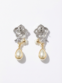 Flower & Pearl Drop Delicate Silver Earrings | Zeya Luxe Jewels