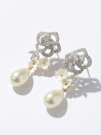 Flower & Pearl Drop Delicate Silver Earrings | Zeya Luxe Jewels
