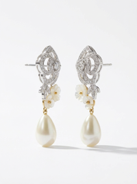 Flower & Pearl Drop Delicate Silver Earrings | Zeya Luxe Jewels