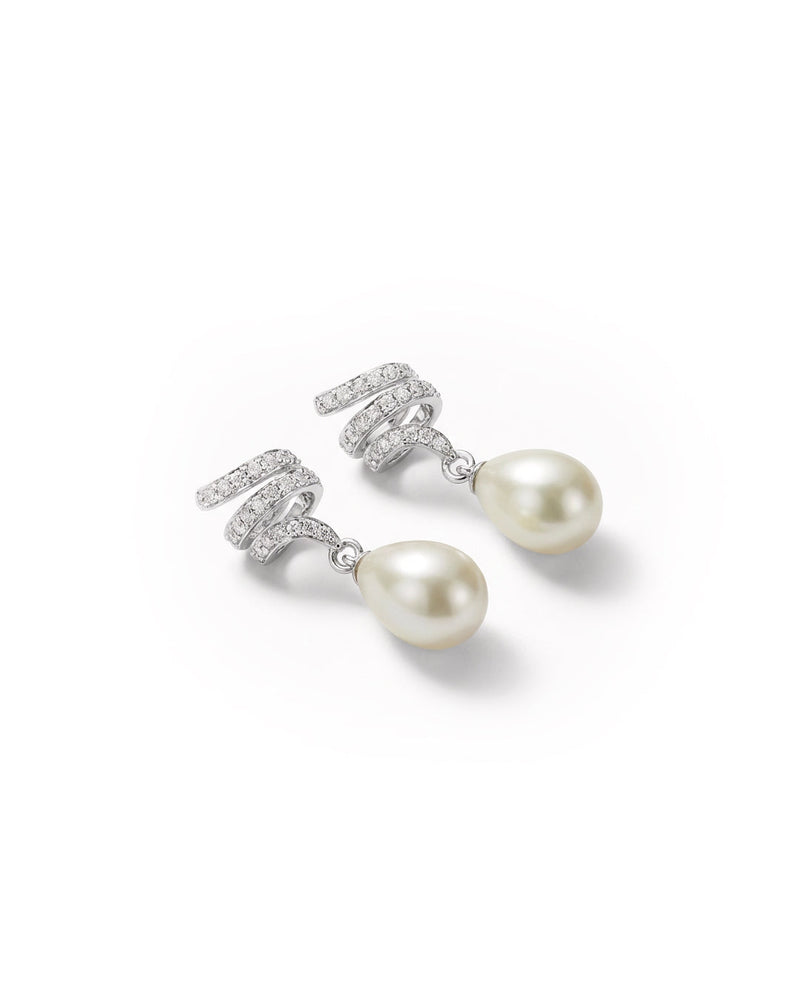 Spiral Moti Pearl Drop Silver Earrings | Zeya Luxe Jewels