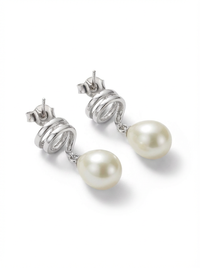 Spiral Moti Pearl Drop Silver Earrings | Zeya Luxe Jewels