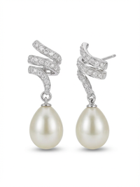 Spiral Moti Pearl Drop Silver Earrings | Zeya Luxe Jewels