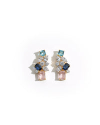 Pink & Blue Gemstone Silver Earrings | Zeya Luxe Jewels