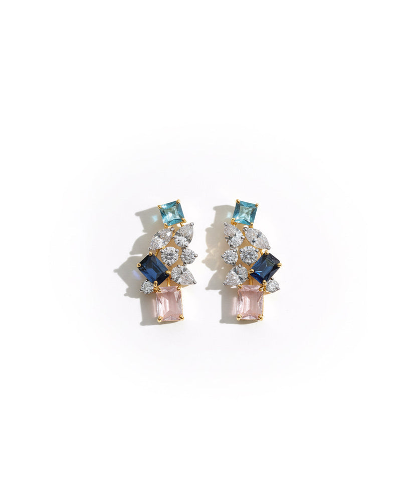 Pink & Blue Gemstone Silver Earrings | Zeya Luxe Jewels
