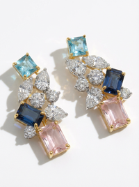 Pink & Blue Gemstone Silver Earrings | Zeya Luxe Jewels