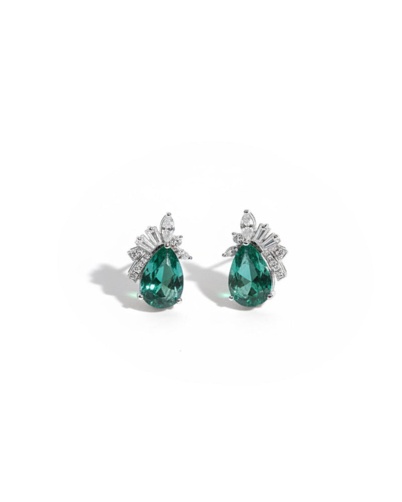 Emerald Stud Silver Earrings | Zeya Luxe Jewels