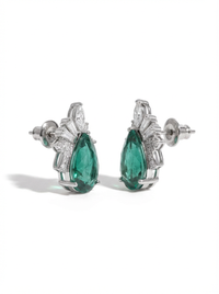 Emerald Stud Silver Earrings | Zeya Luxe Jewels