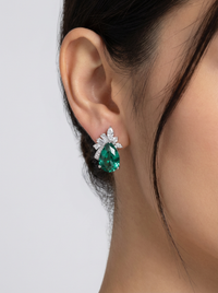 Emerald Stud Silver Earrings | Zeya Luxe Jewels