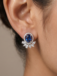 Royal Blue Stud Silver Earrings | Zeya Luxe Jewels