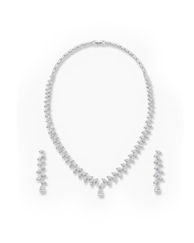 Alternate Leaf Silver Necklace Set | Zeya Luxe Jewels