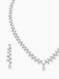 Alternate Leaf Silver Necklace Set | Zeya Luxe Jewels