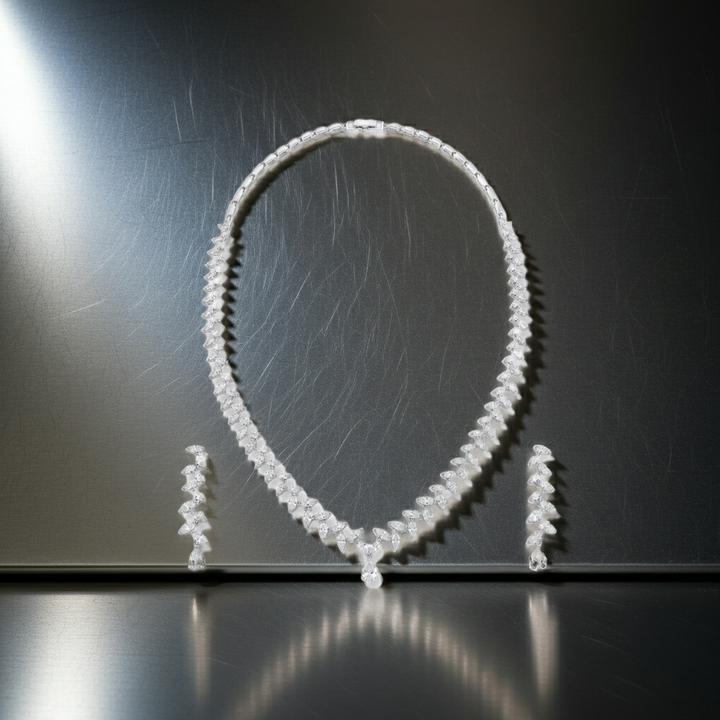 Alternate Leaf Silver Necklace Set | Zeya Luxe Jewels
