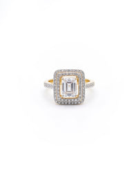 Emerald Cut Double Line Silver Ring | Zeya Luxe Jewels