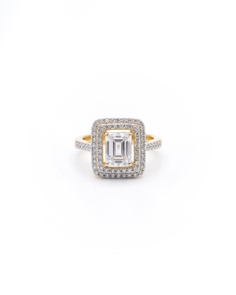 Emerald Cut Double Line Silver Ring | Zeya Luxe Jewels