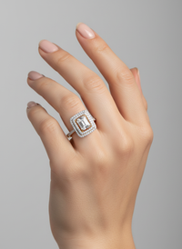 Emerald Cut Double Line Silver Ring | Zeya Luxe Jewels