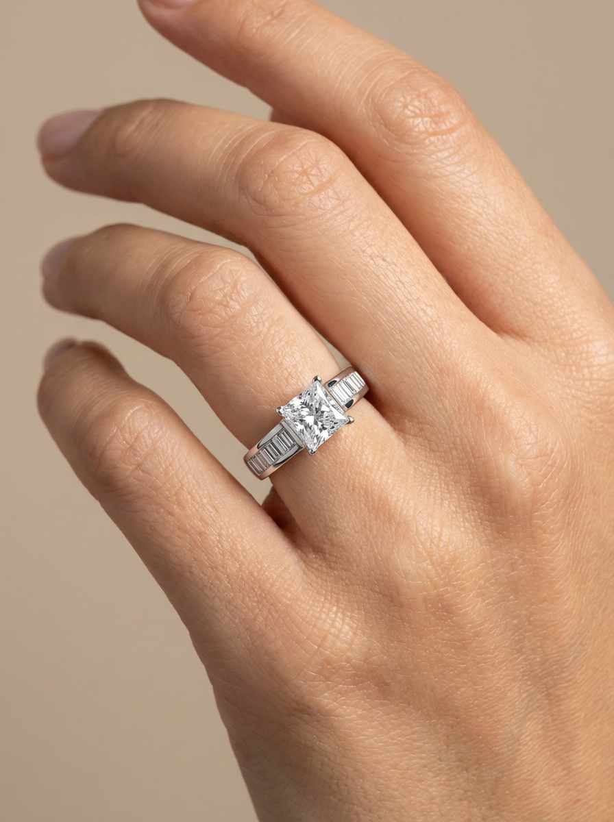 Princess cut rind with diamond